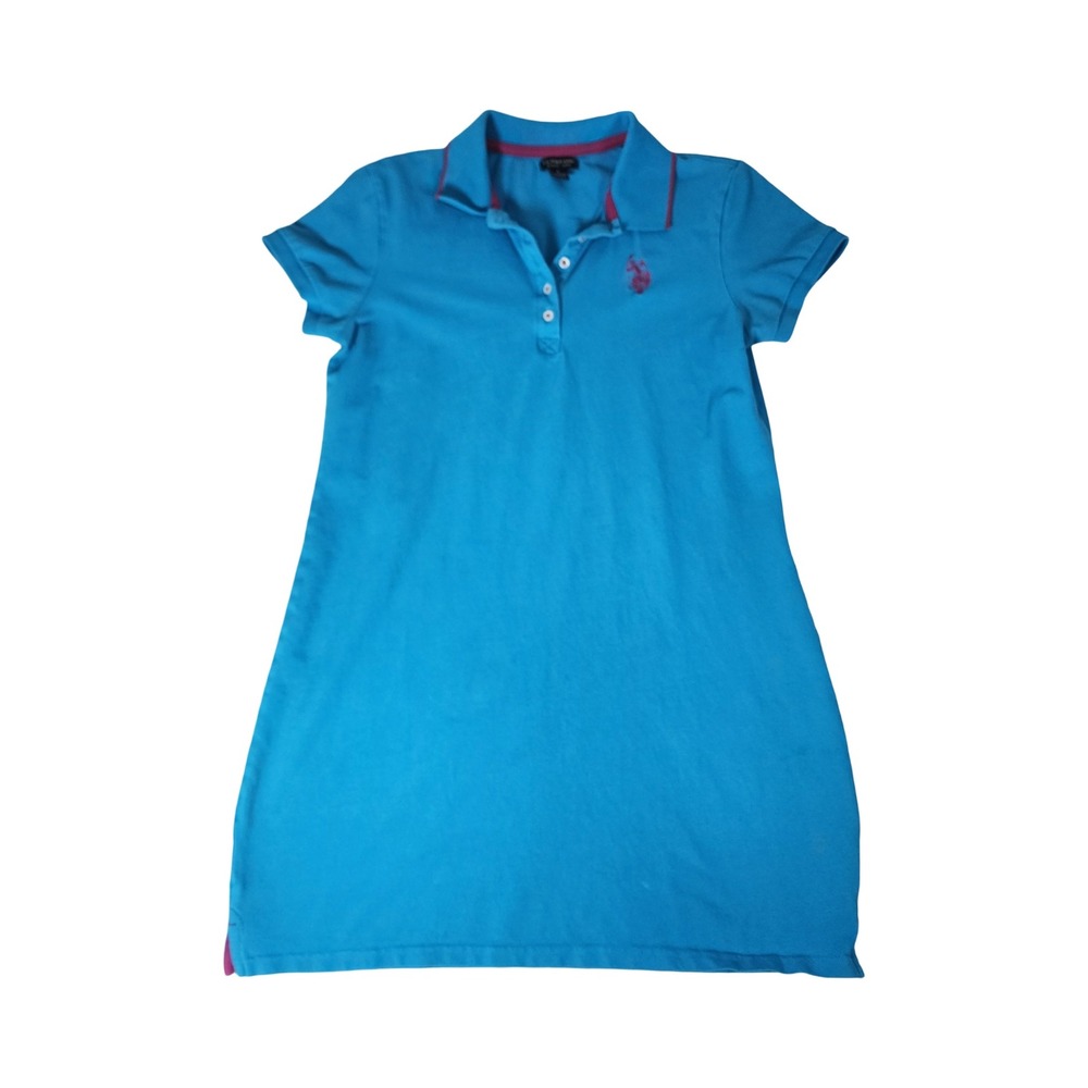 US Polo Assn Womens Blue Pink Trim Short Sleeve Pique Polo Dress Large